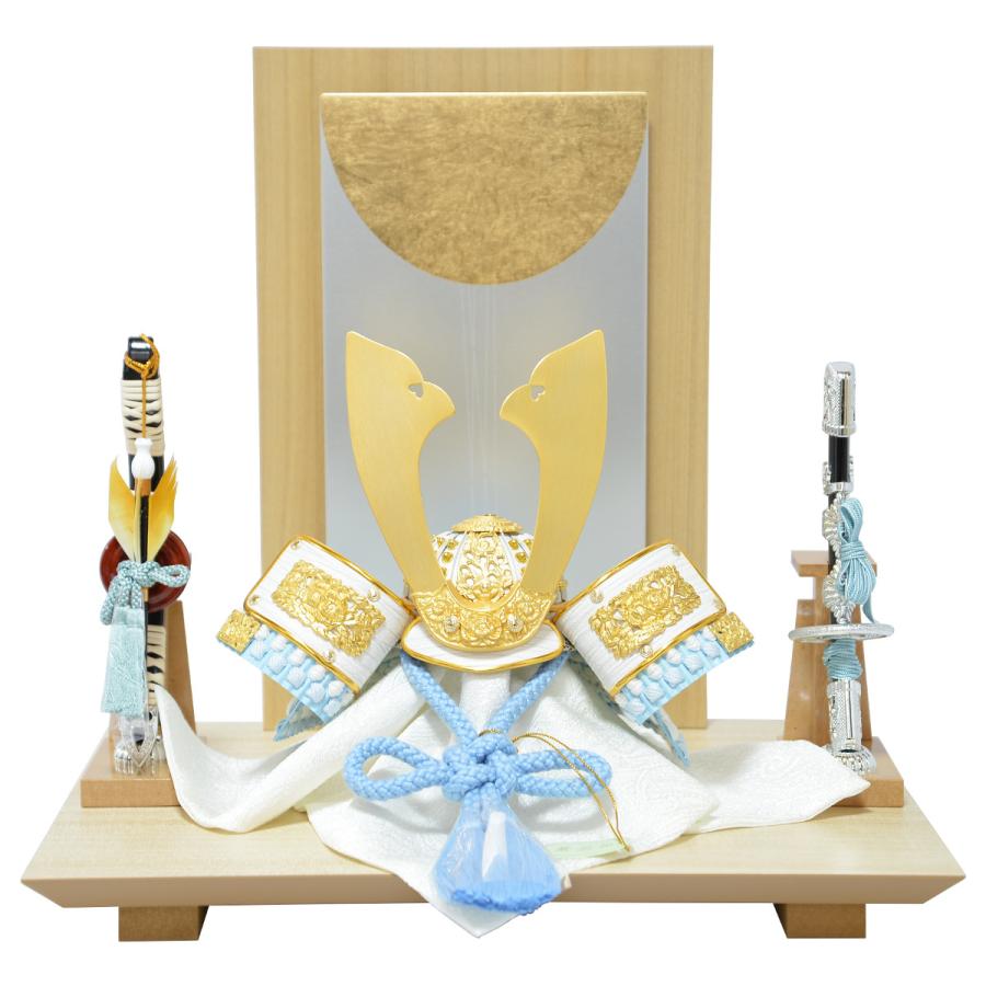 五月人形 コンパクト 兜飾り 平安関光 8号 青小札白兜 間口36cm