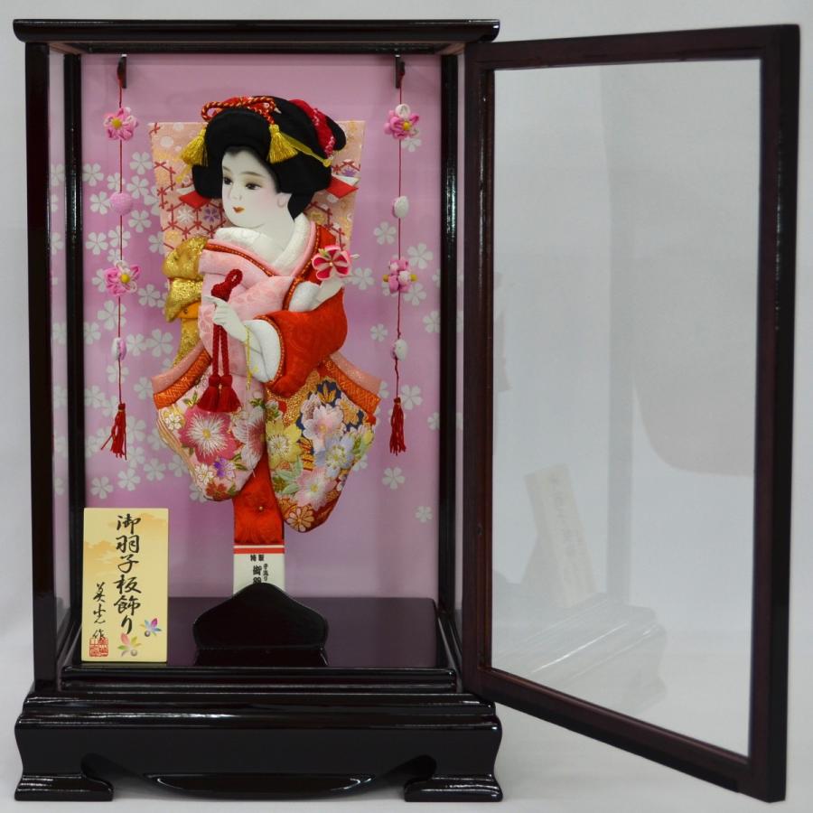 正月飾り　羽子板ケース飾り　華風　道成寺　20号 手彫り本つげ　かんざし 羽子板 ケース飾り 選べる8種類 黒 ケース 20号 お祝い 小町 浅妻 藤娘