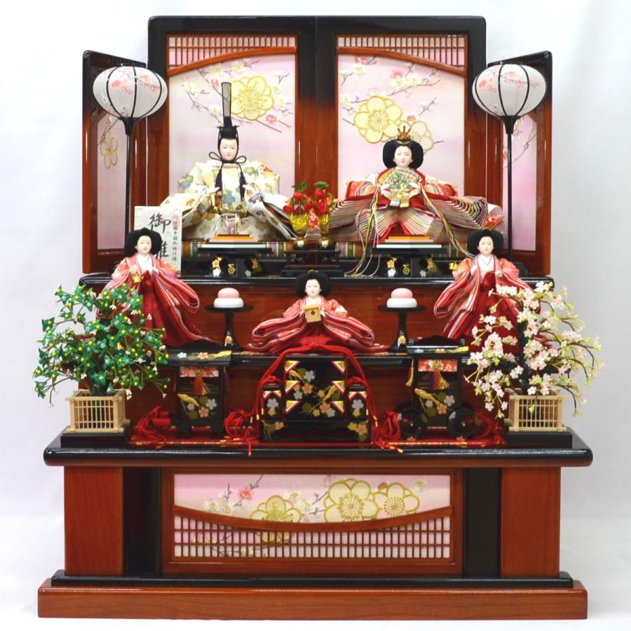雛人形 五人飾り 平安関光 ももか 茶塗ぼかし 京八 白鳳 三段一段兼用