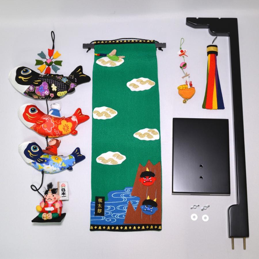 つるし鯉のぼり桃太郎柄　新品未開封 鯉のぼり 吊るし飾り 5色 桜 桃太郎 台セット : ライフスタイル