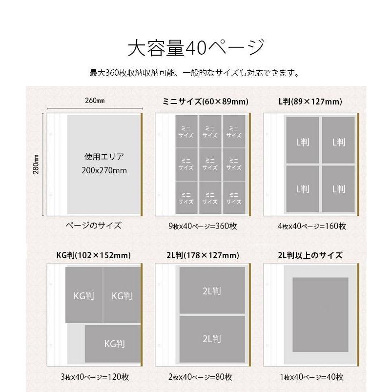 アルバム 写真 大容量40ページ ミニサイズ L判 KG判 2L判 透明度の高い