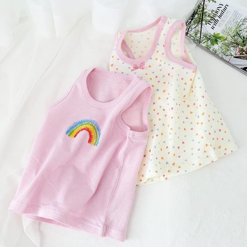 激安☆超特価 Baby koiベビー服タンクトップ女の子ガールズキッズメッシュ柄２枚組小学生贈り物肌着虹柄ハート柄100cm ベビー肌着、下着 