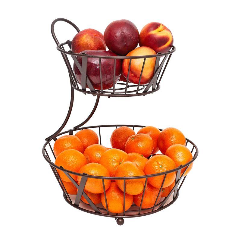 Totally Kitchen 2Tier Fruit Basket Round Metal Fruit Storage Bowl