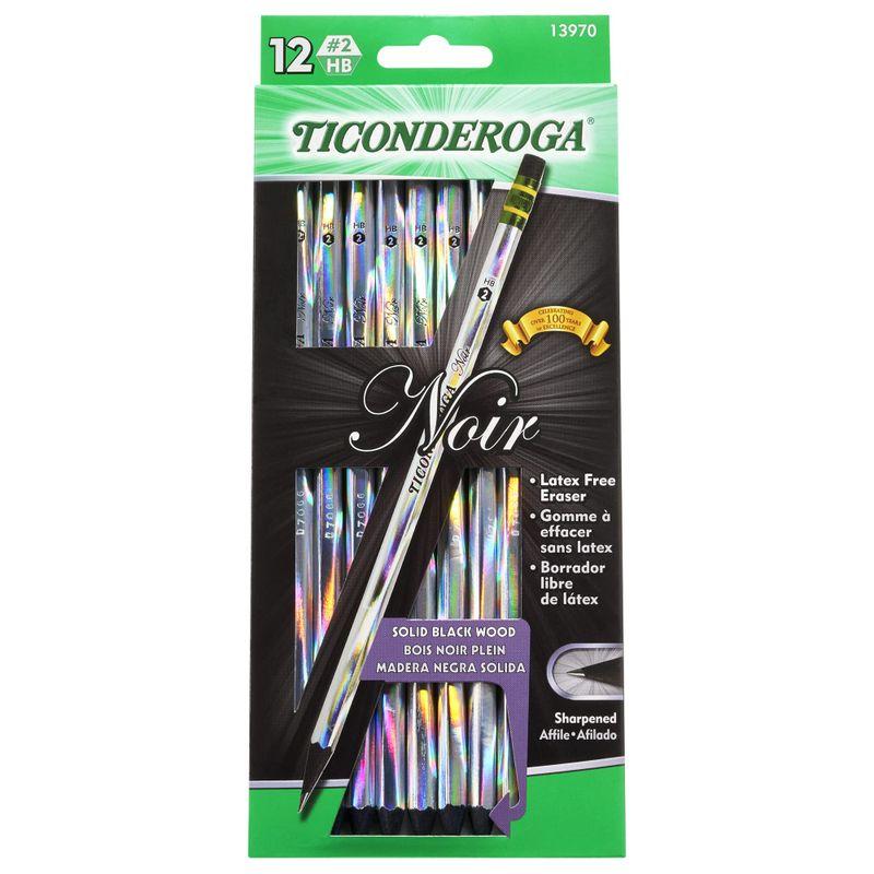 Dixon Ticonderoga Noir Black WoodCased 2 Pencils, Holographic Design
