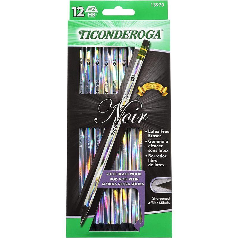 Dixon Ticonderoga Noir Black WoodCased 2 Pencils, Holographic Design