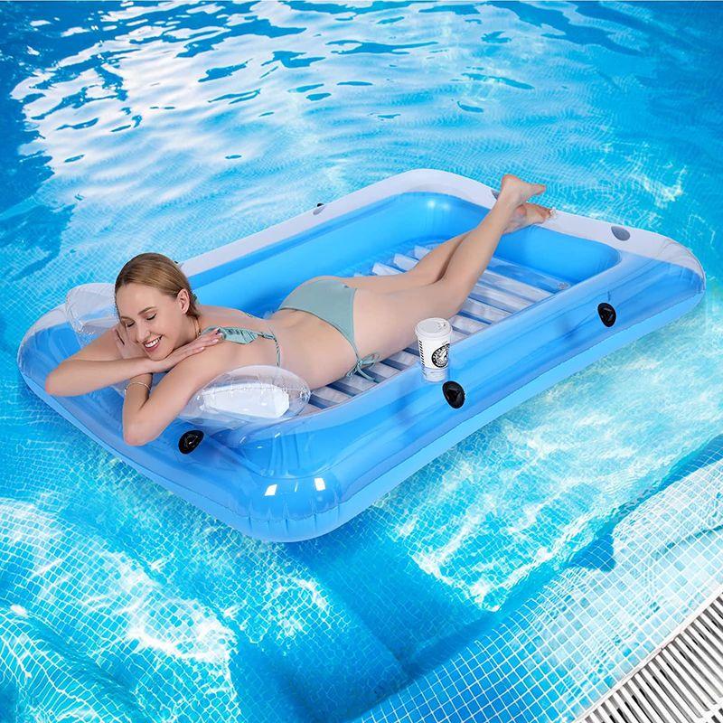 デポーデポーNOCCUR ブルー 空気注入式 フローティング 快適な枕付き 空気注入式プールラフトおもちゃ 日焼け浴槽 日光浴 プールベッドマット  夏の 水遊び