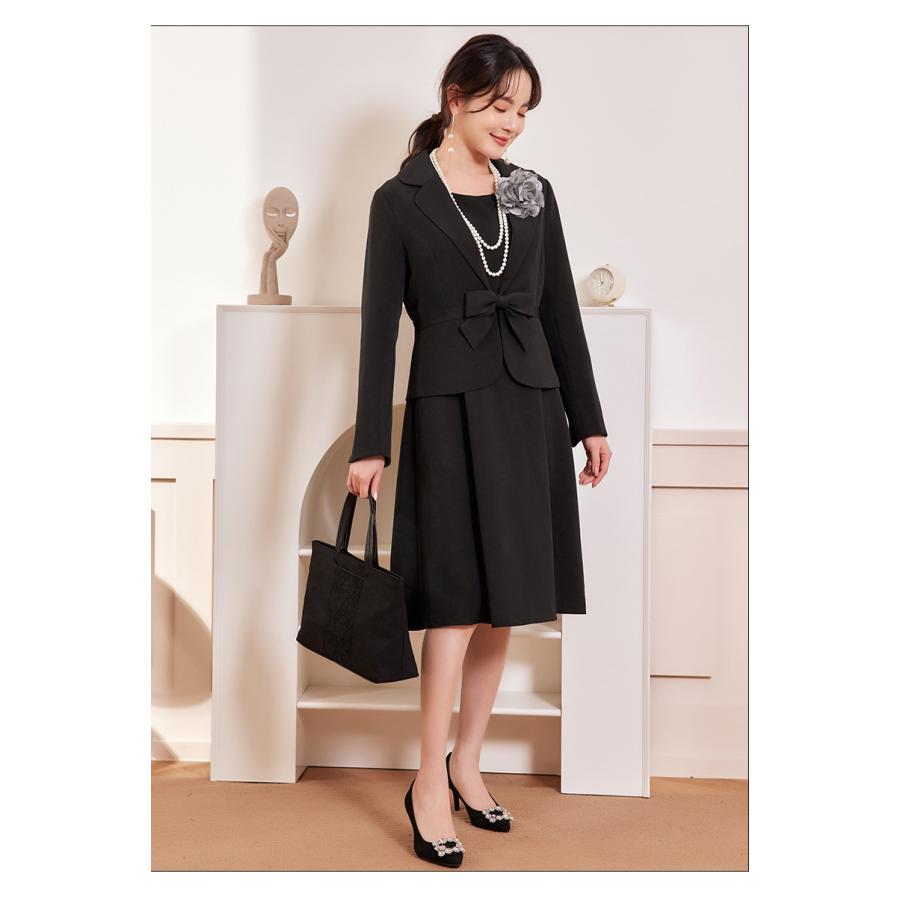 フェミニンなウエストリボン付き 半袖 フレア ワンピース テーラード