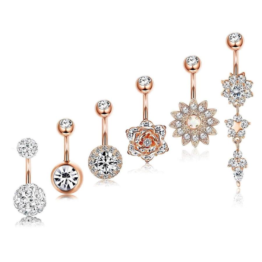 Jstyle ジェイスタイル 6個入り へそリング ステンレス ボディ ピアス 可愛い ジルコニア へそバー 金属アレルギー 対応 14g Supersport Tn