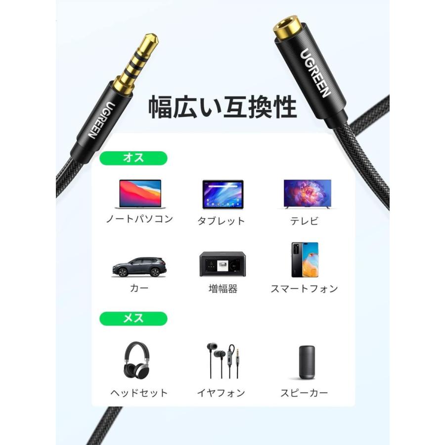 【10%OFFクーポン！在庫限り】UGREEN 3.5mm イヤホン延長ケーブル 延長コード 4極 TRRS AUX ステレオミニプラグ ヘッドホン オーディオケーブル ケーブル長 1m｜sanosyoten｜07