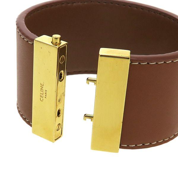 CÉLINE ブラウンレザーバングル CELINE（セリーヌ） トリオンフ エンブロイダリー レザーブレスレット