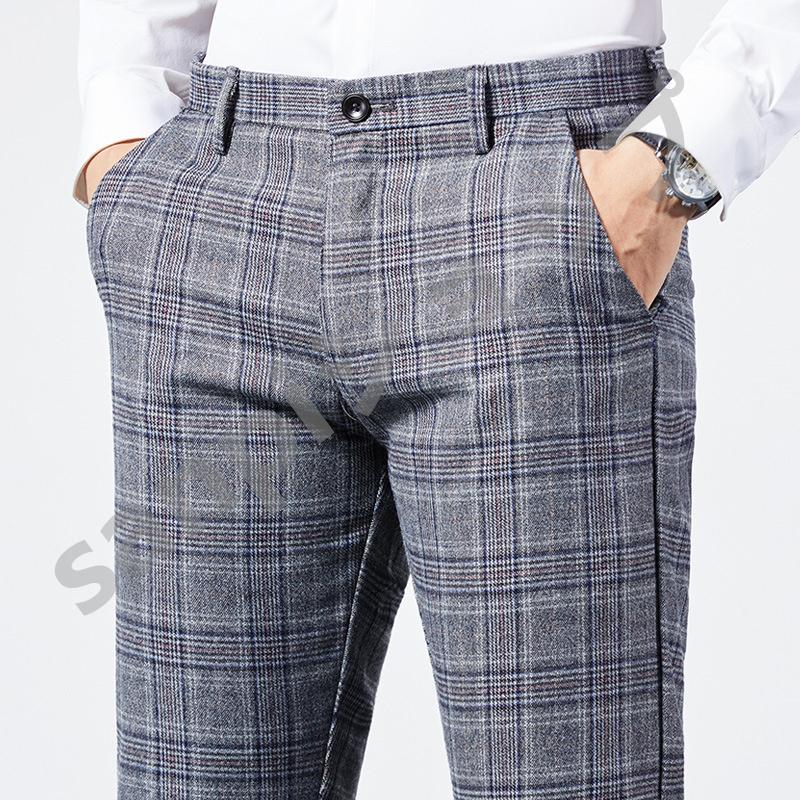 ポリトロチェック柄スラックス メンズ ビジネススラックス スリムメンズビジネス ズボンスーツパンツ細身洗える春秋500円金属ボールペンプレゼントget 春新作の