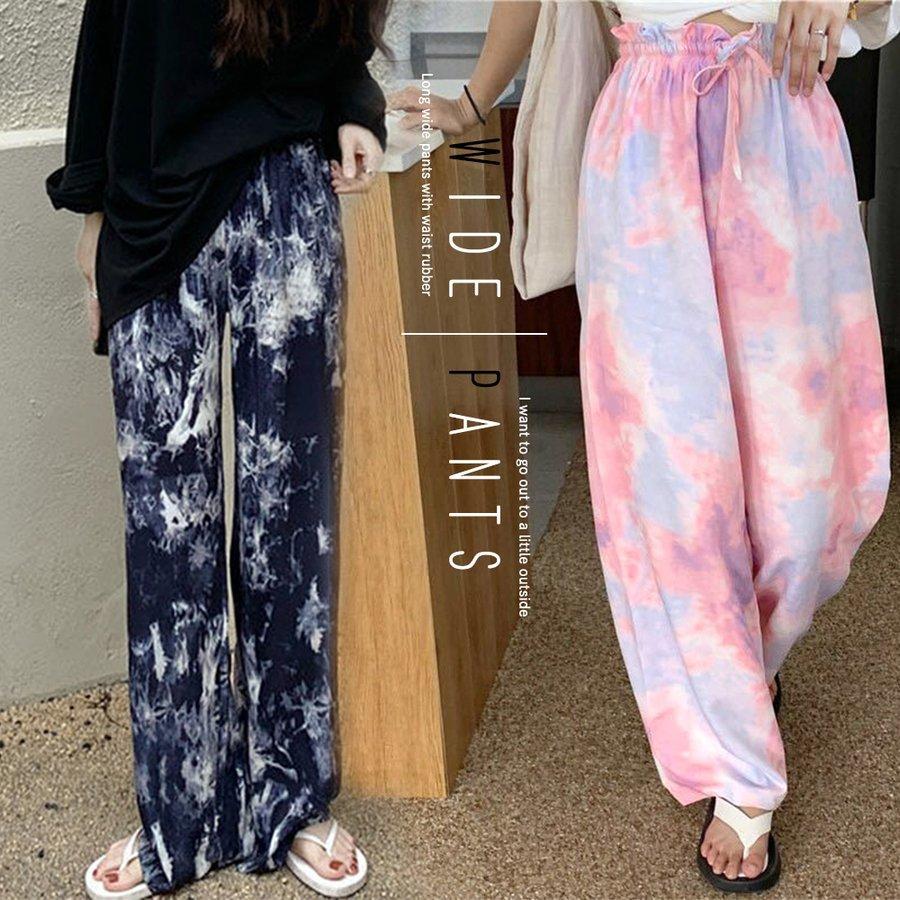 タイダイ染め ワイドパンツ レディース ウエストゴム 部屋着パンツ 薄手 ルームウェア ボヘミアン風 ルーズパンツ 春夏 激安店舗