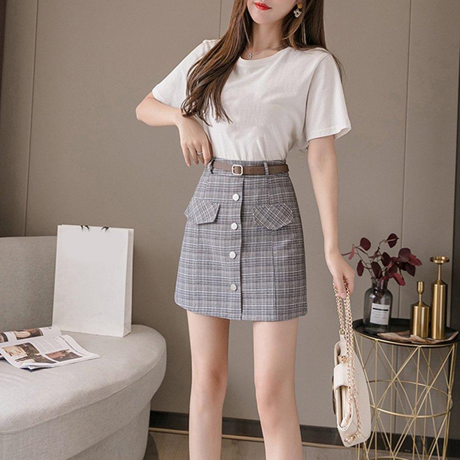 タイトスカート チェック柄 ミニスカート ハイウエスト ファスナー着脱 台形スカート インナーパンツ付き Aライン ベルト付き ネコポス可 P サンピヤフーショップ 通販 Yahoo ショッピング