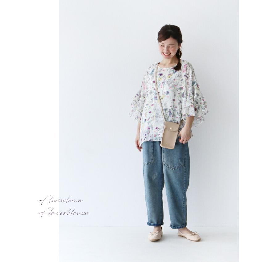 フレア袖 トップス トップス チュニック ブラウス 花柄 薄手 オシャレ 花 柄 5分丈 7分丈 薄手 フレア 上品 シック 花柄トップス 涼しい シャツ ふんわり Bko Sanpo 通販 Yahoo ショッピング