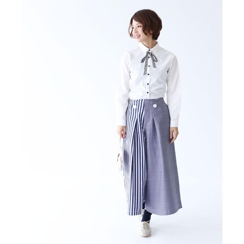 ストライプとボーダーの出逢い パンツ ボトムス カジュアル ネイビー 着回し ボトム 綿 ワイド ストライプ 紺 白 ボーダー ホワイト B Sanpo 通販 Yahoo ショッピング