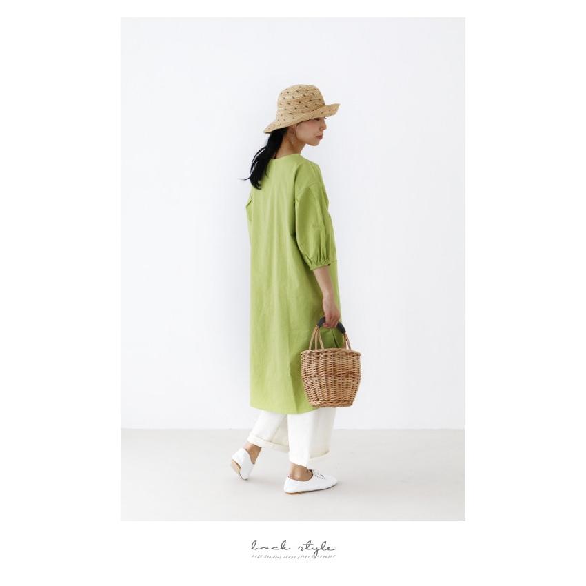 ワンピース カジュアル ナチュラル コットン 7分袖 ナチュラル グリーン チュニック みどり 半袖ワンピース ロングワンピース 無地 春 夏 涼しい 爽やか Bko Sanpo 通販 Yahoo ショッピング