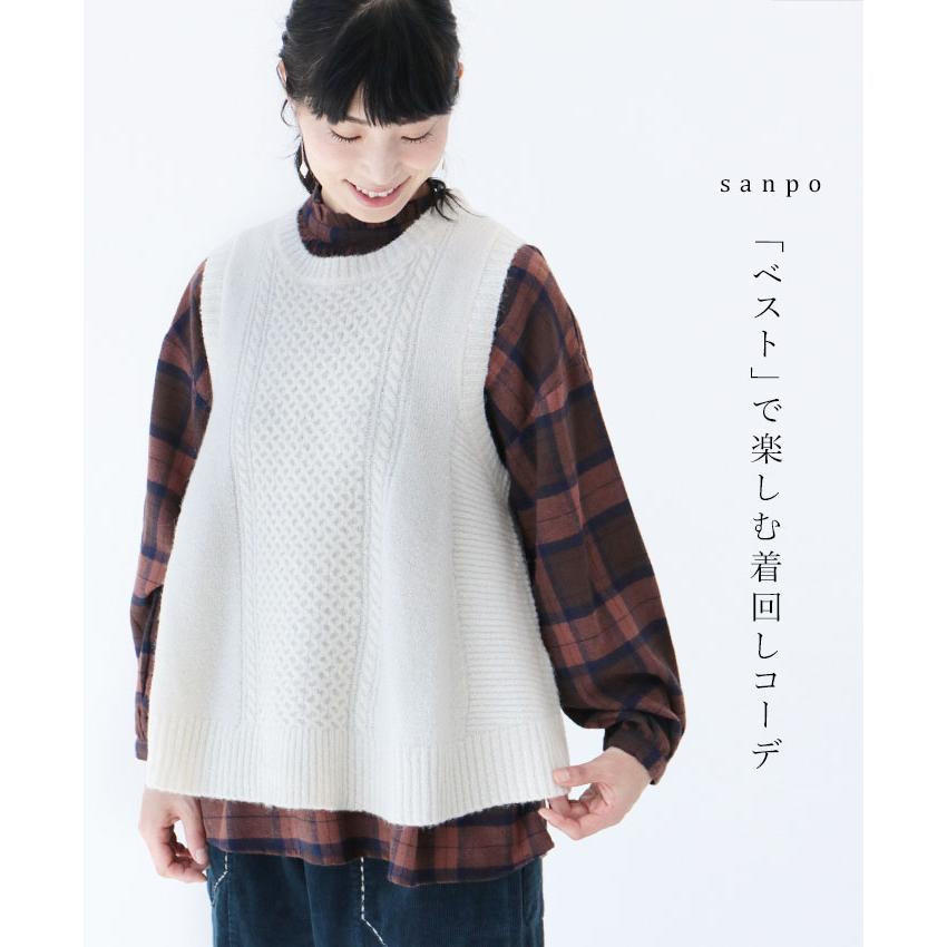 ベストで楽しむ着回しコーデ ベスト カジュアル ナチュラル ジレ ホワイト ゆったり ベーシック シンプル 白 ニット 袖なし 丸首 ニットベスト Bss Sanpo 通販 Yahoo ショッピング
