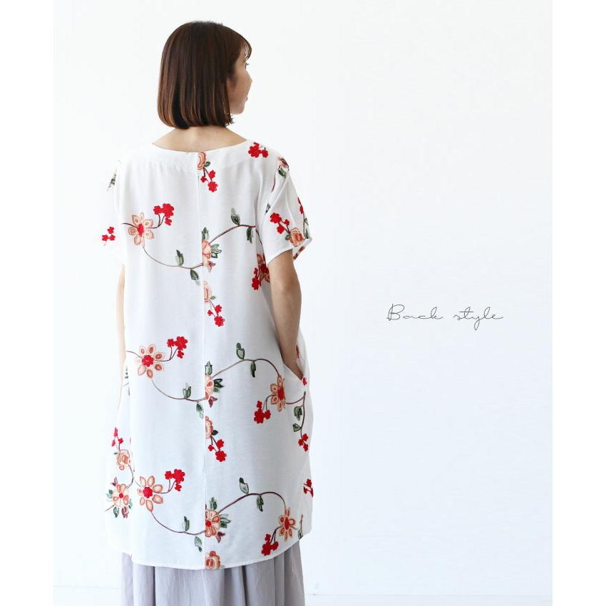 チュニック Cawaii Sanpo レディース ファッション カジュアル ナチュラル 刺繍 柄 ホワイト 白 花柄 花刺繍 ワンピース 半袖 半袖 ワンピース Bps Sanpo 通販 Yahoo ショッピング
