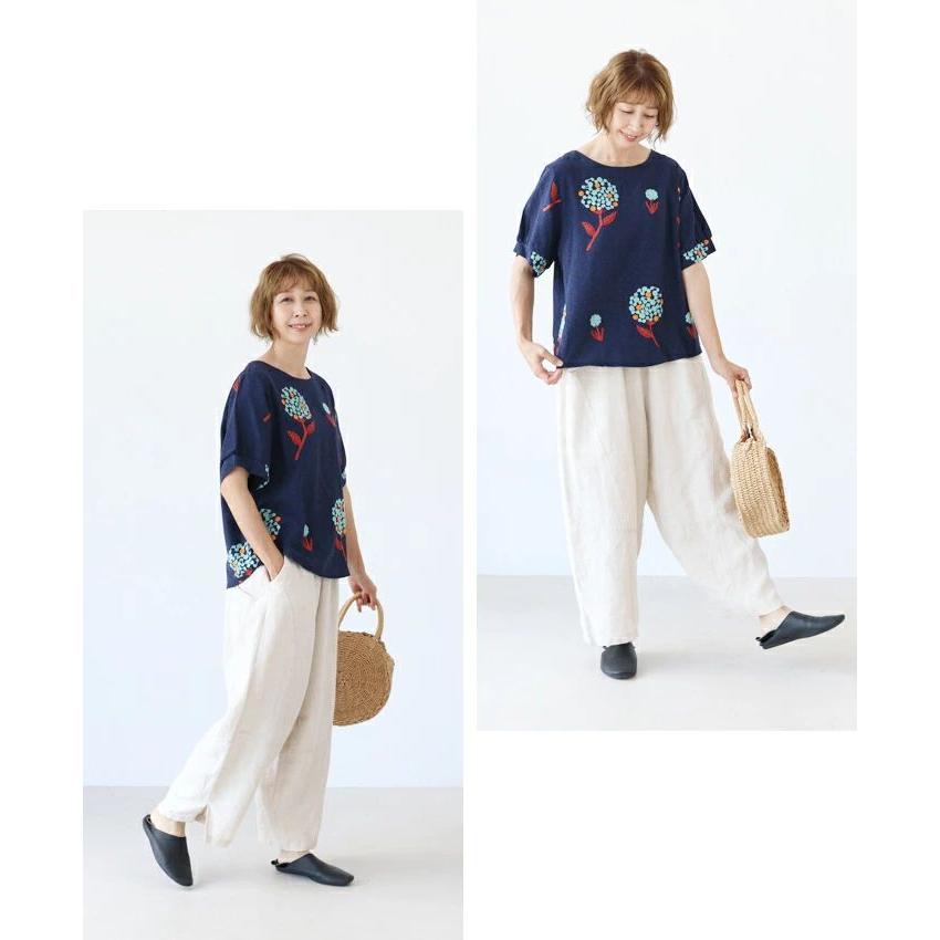 sanpo kuschel 織り生地と花実刺繍トップス b12324ko トップス sanpo kuschel 織り生地と花実刺繍トップス b12324ko トップス