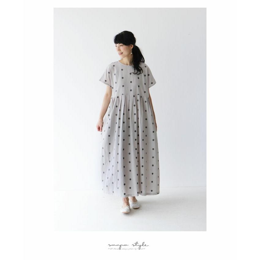 sanpo kuschel グレー レトロ 上品 ドットワンピース レディース