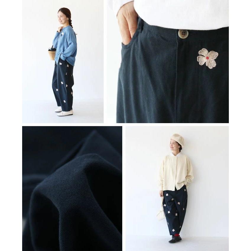sanpo kuschel 薄桃色の花刺繍パンツ パンツ 体型カバー sanpo kuschel 薄桃色の花刺繍パンツ パンツ 体型カバー