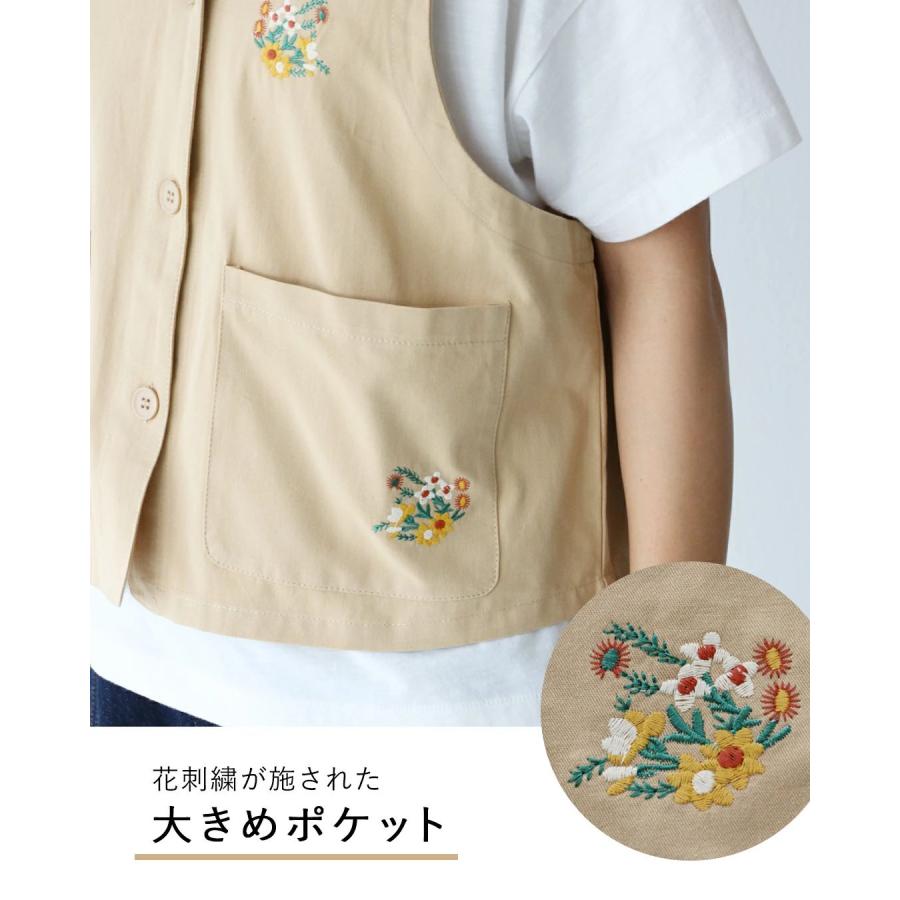 アウトドアにも◎花刺繍ベスト ベスト ノースリーブ ジレ 刺繍 花刺繍