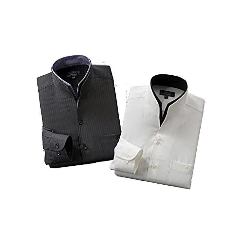二重変化衿ドレスシャツ2枚組Mサイズブラック・ホワイトの同サイズ２色組 【驚きの価格が実現！】
