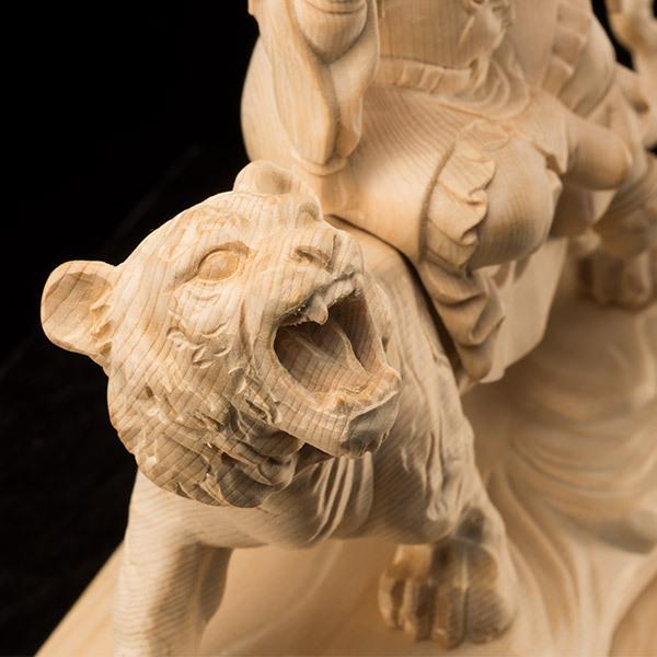 KW-1242 檜細密彫り 猛虎毘沙門天 七福神 武神 毘沙門天 厄除け お守り