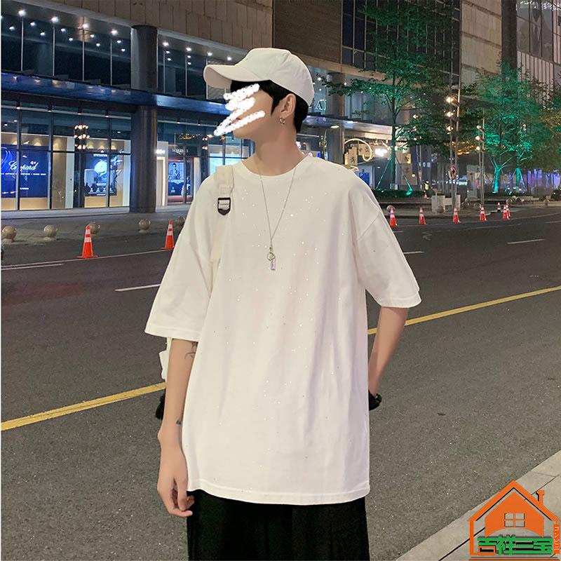 Tシャツ 半袖 星空柄 キラキラ柄 ゆったり ハーフスリーブ ティーシャツ ドロップショルダー Tee 韓国 ファッション 男女兼用 ショートスリーブ 春 夏 個性 最新入荷