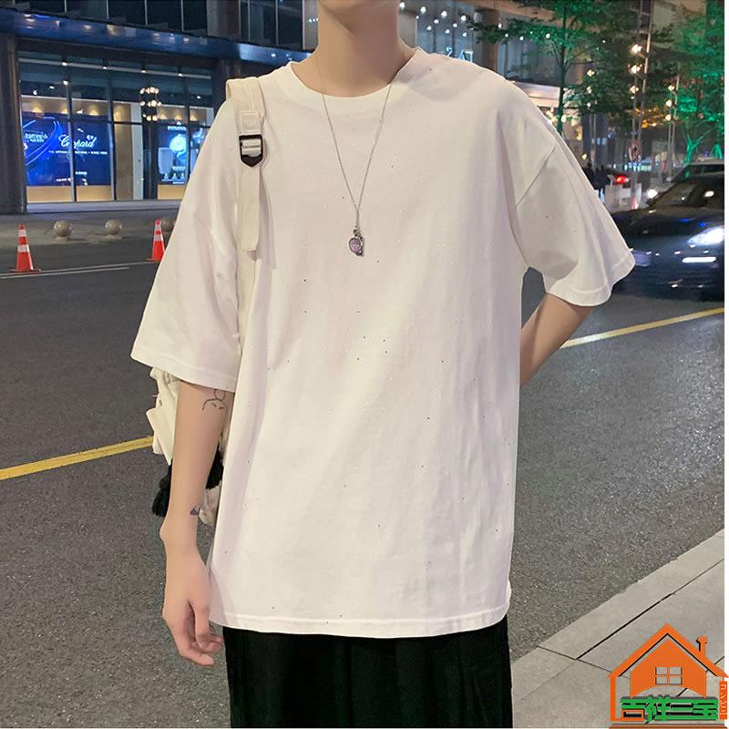 Tシャツ 半袖 星空柄 キラキラ柄 ゆったり ハーフスリーブ ティーシャツ ドロップショルダー Tee 韓国 ファッション 男女兼用 ショートスリーブ 春 夏 個性 最新入荷