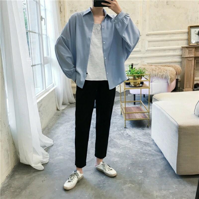 韓国 ファッション メンズ シャツ メンズ 長袖 無地 カジュアルシャツ 韓流 K Pop ビッグシルエット ユルい ダボッと モード系 ゆったり 長袖シャツ Huwai312 吉祥三宝 通販 Yahoo ショッピング