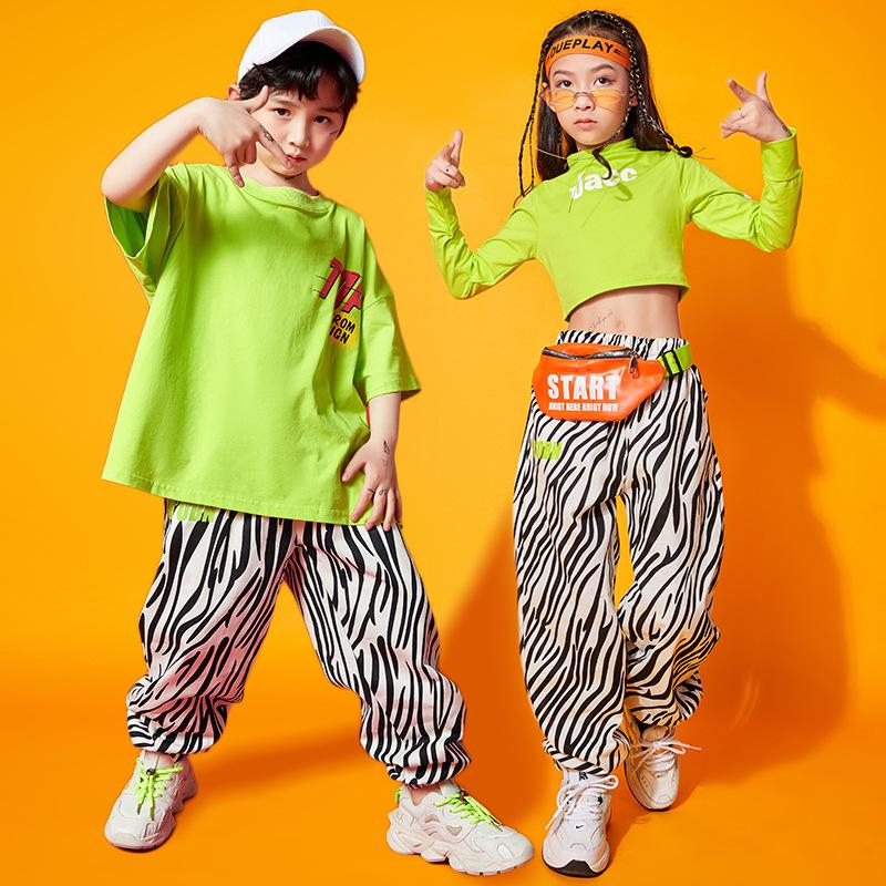 新品 送料無料 ダンス衣装 キッズ Hiphop ヒップホップ 男の子 女の子 グリーン トップス ゼブラパターン パンツ 韓国 かっこいい 練習着 おしゃれ へそ出し Materialworldblog Com