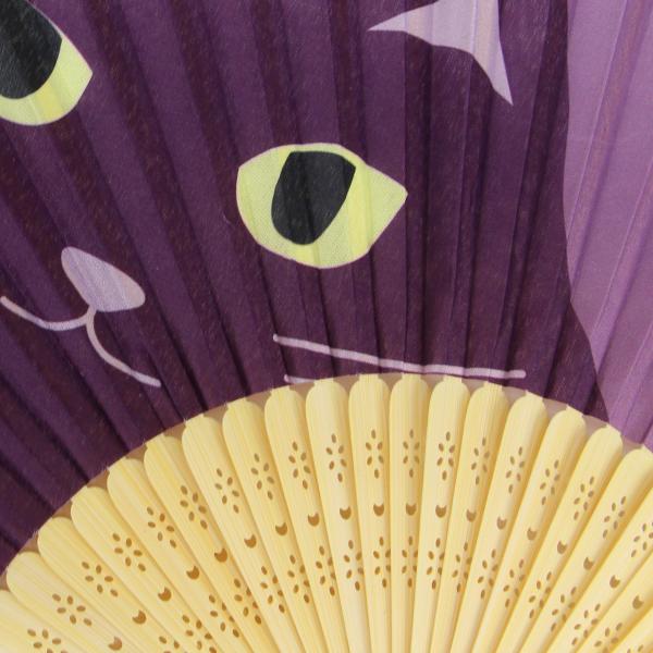 【未使用】京都 くろちく 麻100% のれん 扇子 末広 縁起物 和モダン 京都くろちく 扇子 レディース 女性用 紫 猫 のぞきねこ 京都和雑貨
