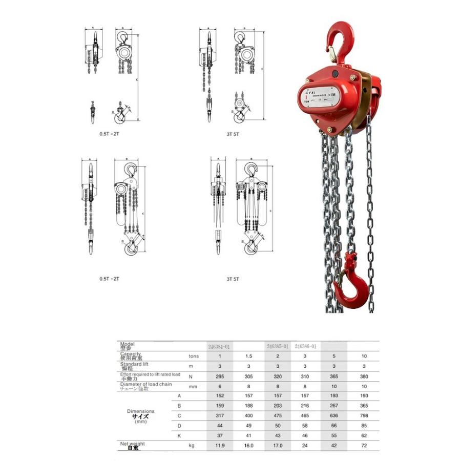 新型　手動式チェーンブロック1.0ton 1t 1トン1000kg 揚程3m チェーンホイスト　ホイストクレーン　イストチェーン クレーンフック  フック 吊り上げ 荷揚げ 滑車