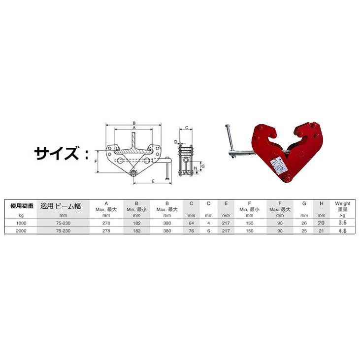 ビームクランプ1.0t H鋼 I鋼 横引き チェーンブロック ホイスト ビームクランプ1.0t H鋼 I鋼 横引き チェーンブロック ホイスト