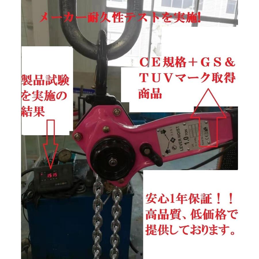 三方良し 1年保証 領収書OK 新発売ピンク色 レバーホイスト 1TON