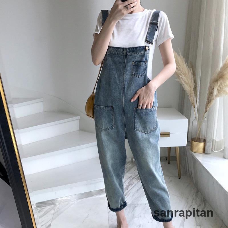 レディース　デニムサロペット　異素材MIX　ゆったり　オールシーズン　脚長 1 サロペット オーバーオール : Fetchcollectionボトムス専門店