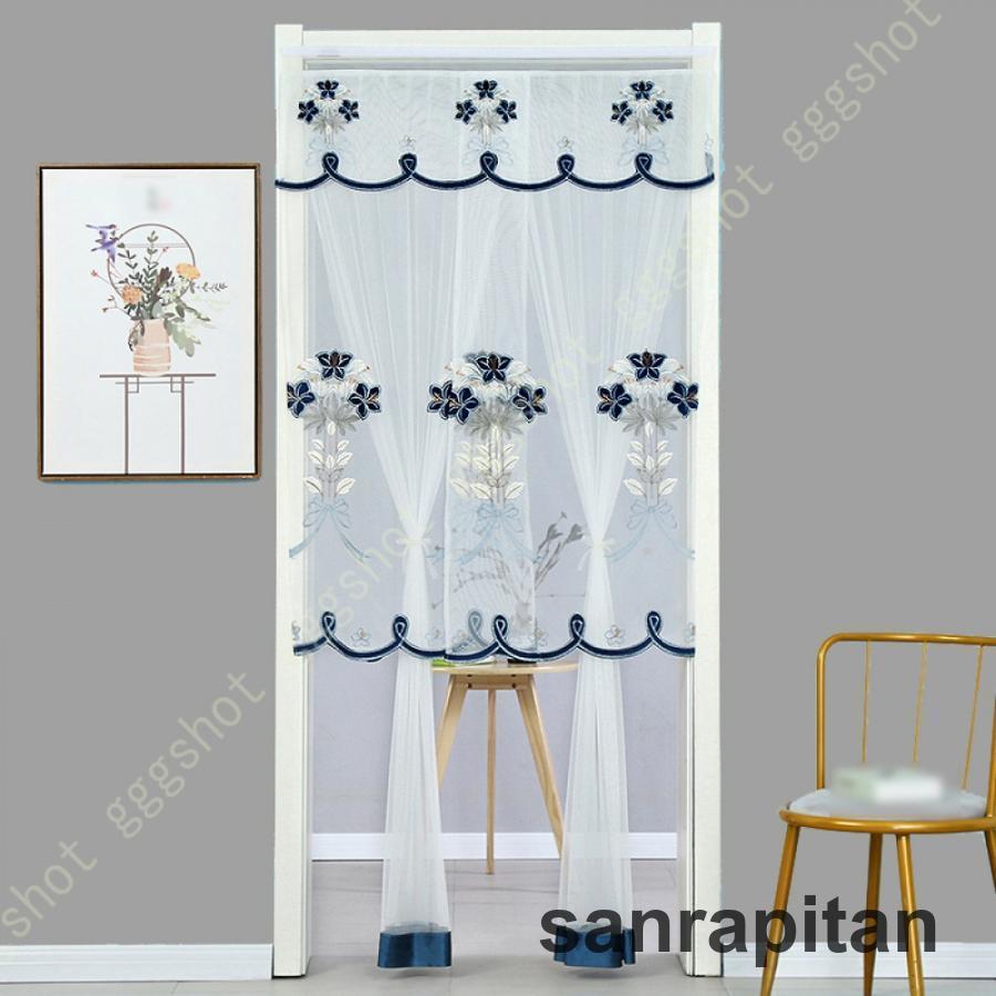 北欧柄のれん目隠しカフェカーテン シンプルインテリア格子柄グレー