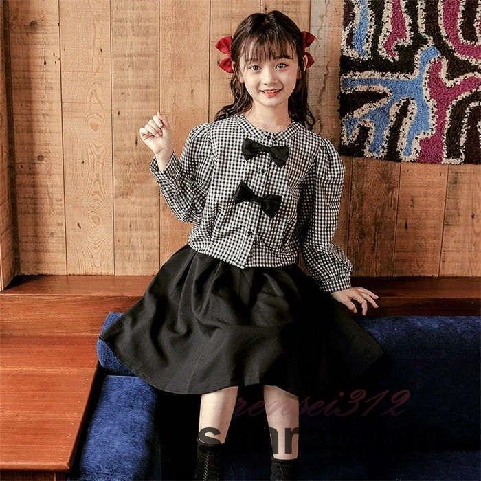 二点セット 子供服 チェック柄シャツ スカート セットアップ 女の子 