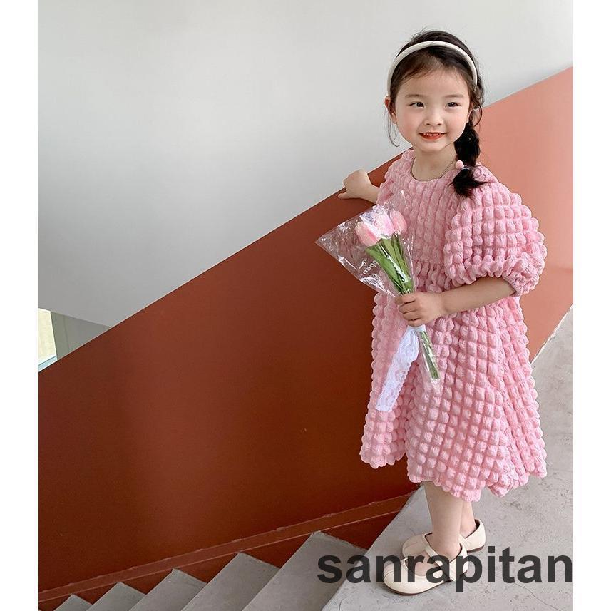 ワンピース 半袖 Aライン 膝丈 丸首 ラウンドネック キッズ 子供服 