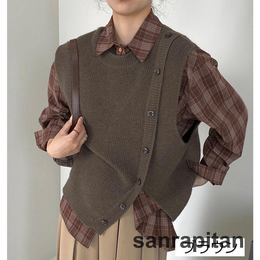 ベスト ニット レディース トップス プルオーバー 飾りボタン