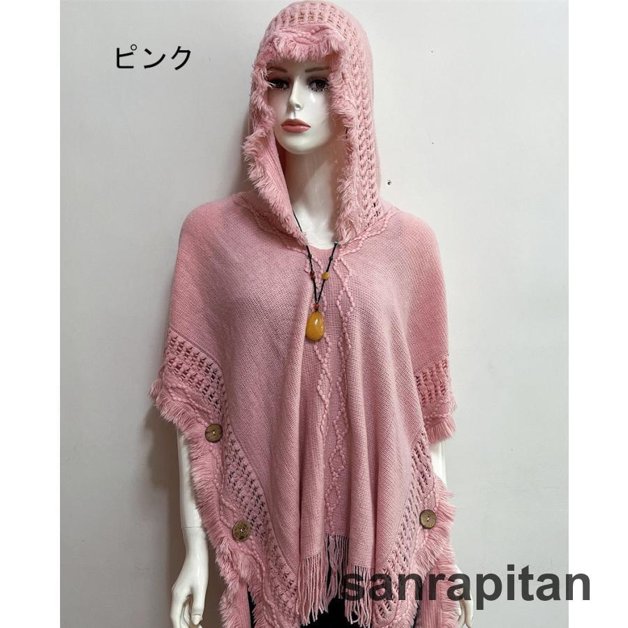 リバーシブルフード付きニットケープ　マント リバーシブルフード付きニットケープ マント