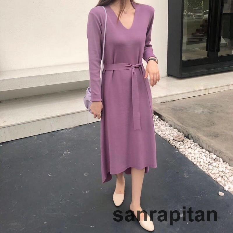◆ニット ワンピース フィッシュテール ロング丈 長袖 ニットワンピース レディース 婦人服 長袖 Vネック ロング丈