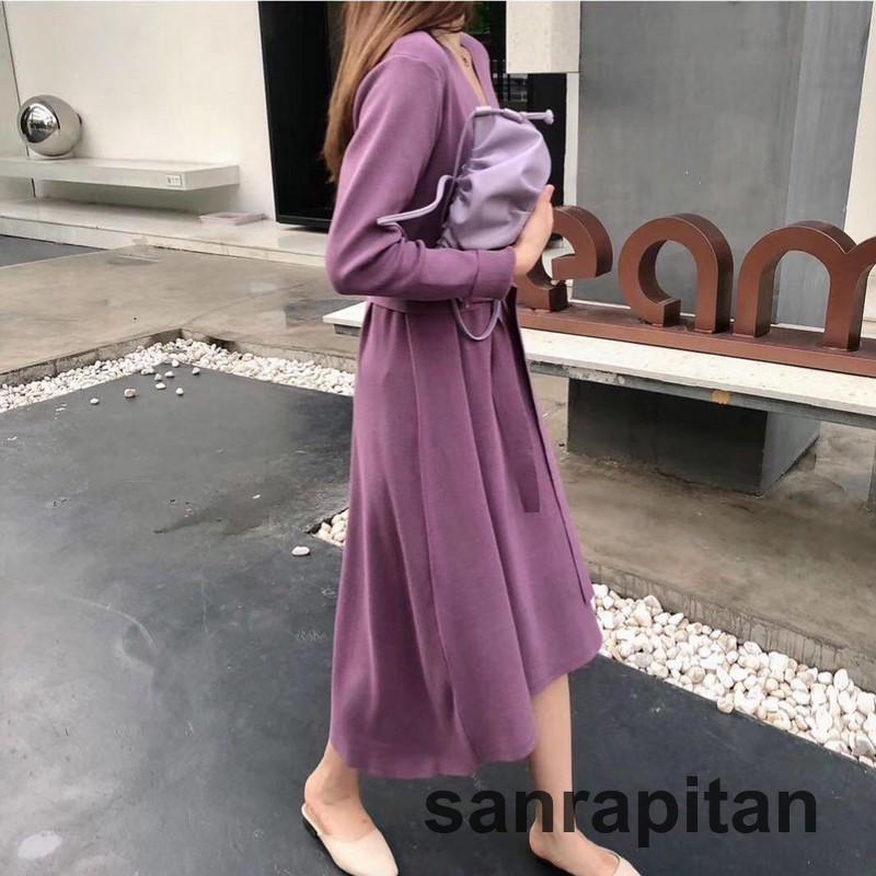 ニットワンピース レディース 婦人服 長袖 Vネック ロング丈