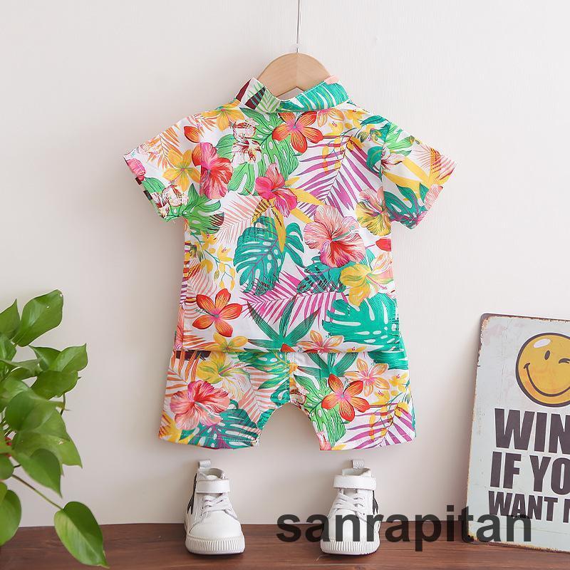 mmmintaa　ファミリアロンパース+プチバトーアロハシャツセットアップ 子供服 スーツ ロンパース 男児 セットアップ アロハシャツ 総柄