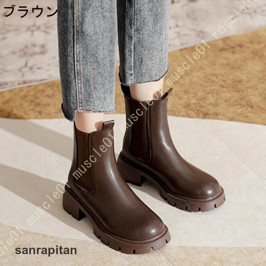 ブーツ レディース 厚底 スクエアトゥ サイドゴア ショート