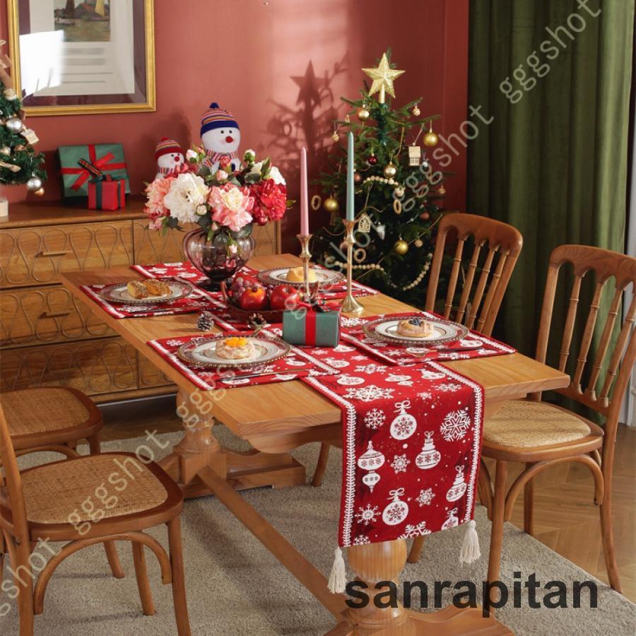 テーブルランナー タッセル付き クリスマス 赤 北欧風 テーブル