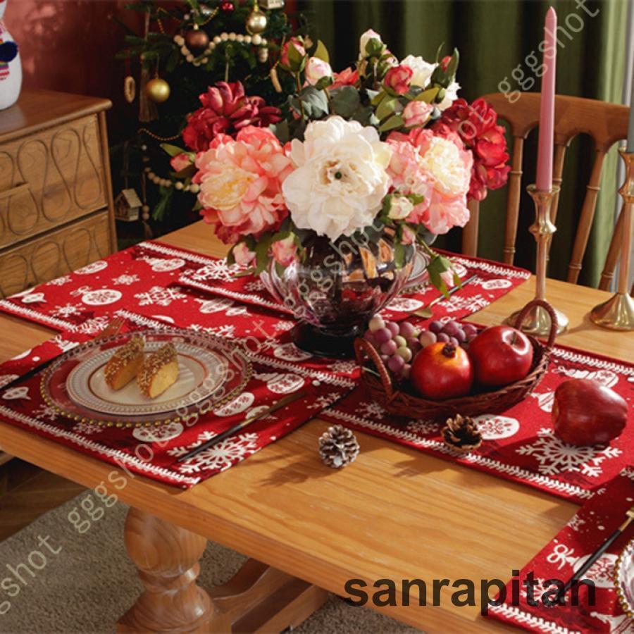 テーブルランナー タッセル付き クリスマス 赤 北欧風 テーブル