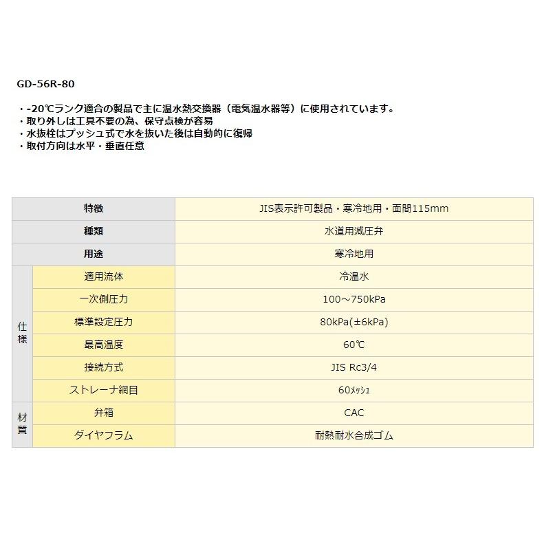 ヨシタケ 水道用減圧弁 GD-56R-80(80Kpa) 寒冷地対応品×１個 ＋ 温水