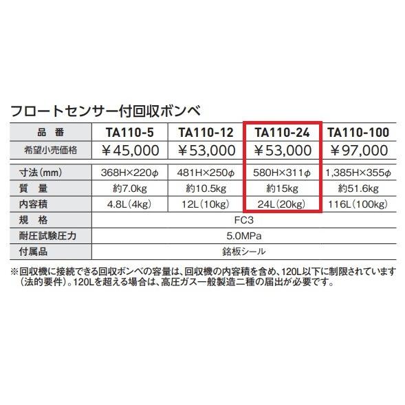 新品未使用！）タスコ　冷媒回収ボンベ TA110-12 イチネンTASCO (タスコ):冷媒回収用ボンベ TA110-12 フロート